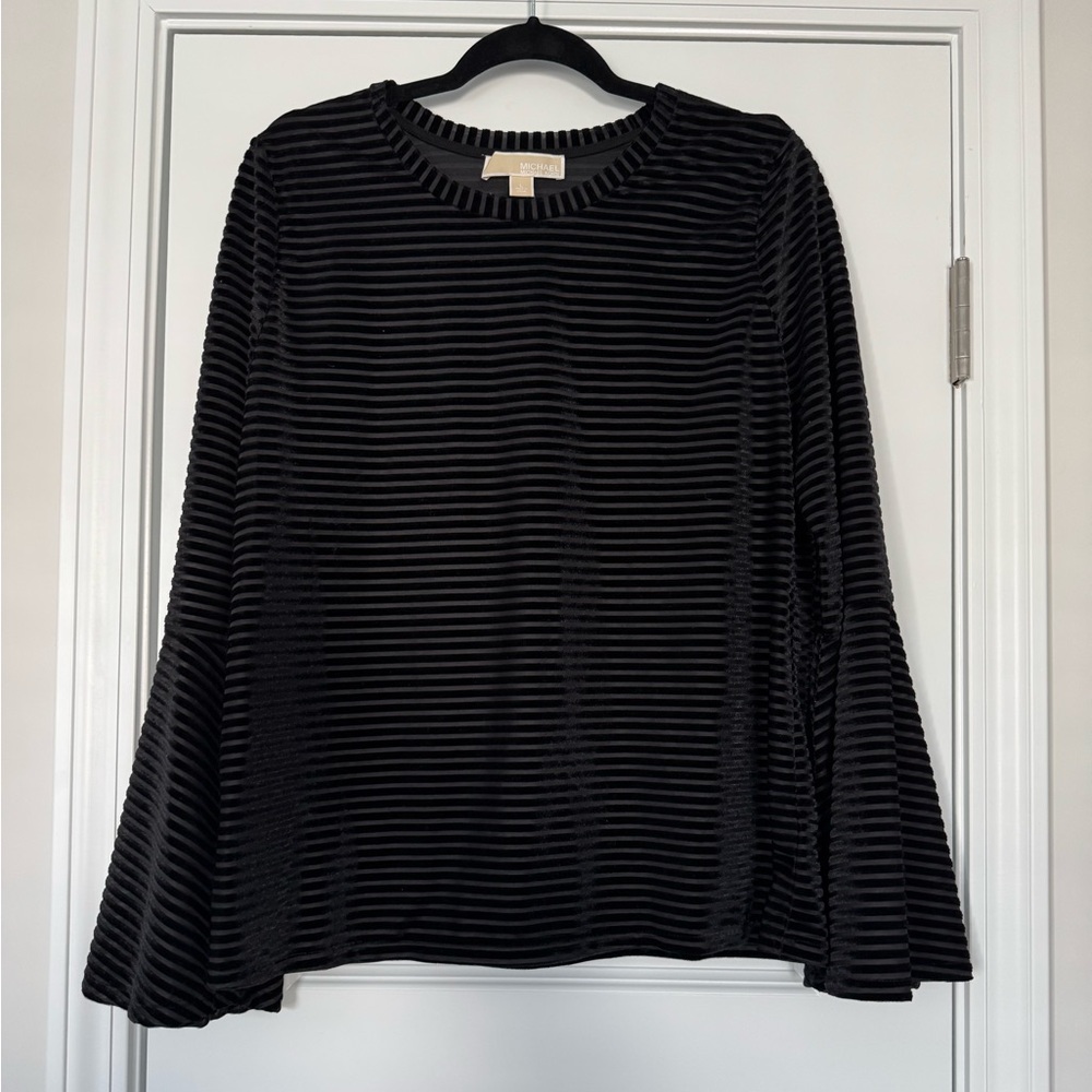 Michael Kors Sheer Black Velvet Striped Blouse